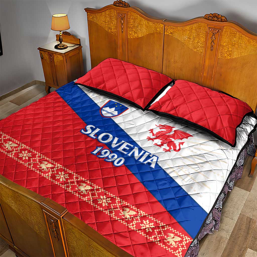 Slovenian Independence Quilt Bed Set 1990 Tribute with Dragon Emblem and Alpine Legacy