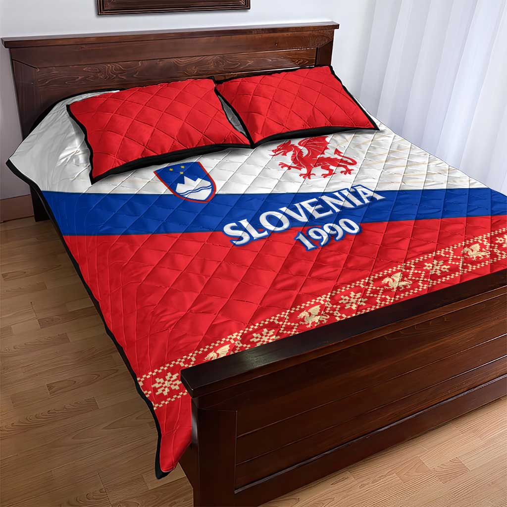 Slovenian Independence Quilt Bed Set 1990 Tribute with Dragon Emblem and Alpine Legacy