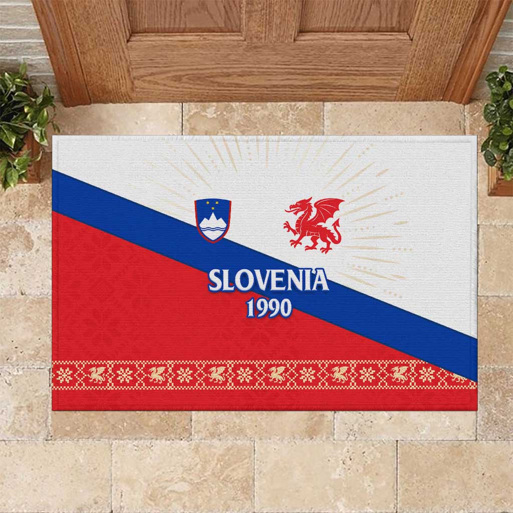 Slovenian Independence Rubber Doormat 1990 Tribute with Dragon Emblem and Alpine Legacy
