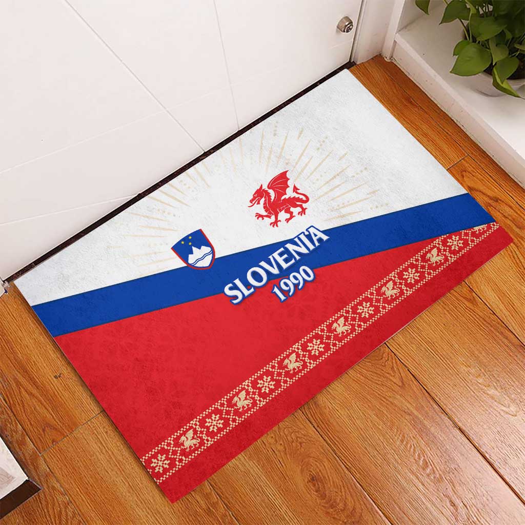 Slovenian Independence Rubber Doormat 1990 Tribute with Dragon Emblem and Alpine Legacy