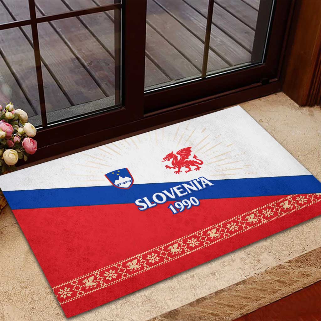 Slovenian Independence Rubber Doormat 1990 Tribute with Dragon Emblem and Alpine Legacy