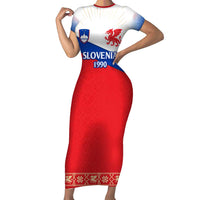 Slovenian Independence Short Sleeve Bodycon Dress 1990 Tribute with Dragon Emblem and Alpine Legacy