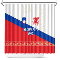Slovenian Independence Shower Curtain 1990 Tribute with Dragon Emblem and Alpine Legacy