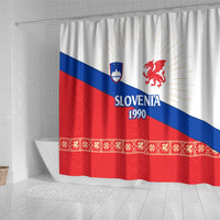 Slovenian Independence Shower Curtain 1990 Tribute with Dragon Emblem and Alpine Legacy