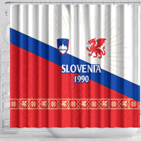 Slovenian Independence Shower Curtain 1990 Tribute with Dragon Emblem and Alpine Legacy