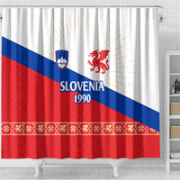 Slovenian Independence Shower Curtain 1990 Tribute with Dragon Emblem and Alpine Legacy