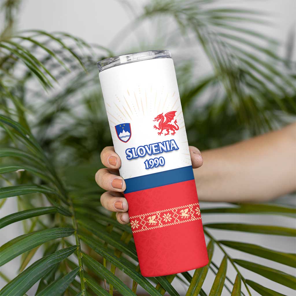 Slovenian Independence Skinny Tumbler 1990 Tribute with Dragon Emblem and Alpine Legacy