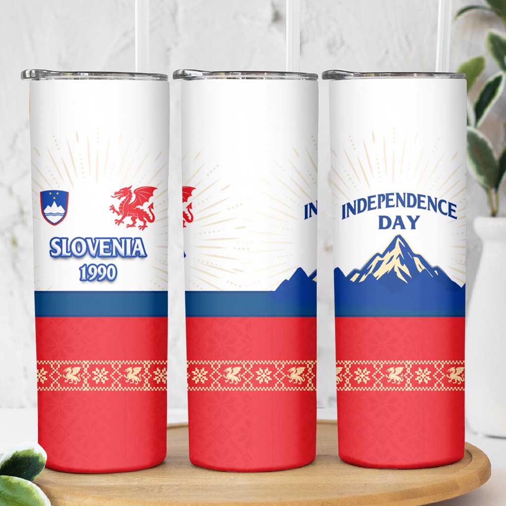 Slovenian Independence Skinny Tumbler 1990 Tribute with Dragon Emblem and Alpine Legacy