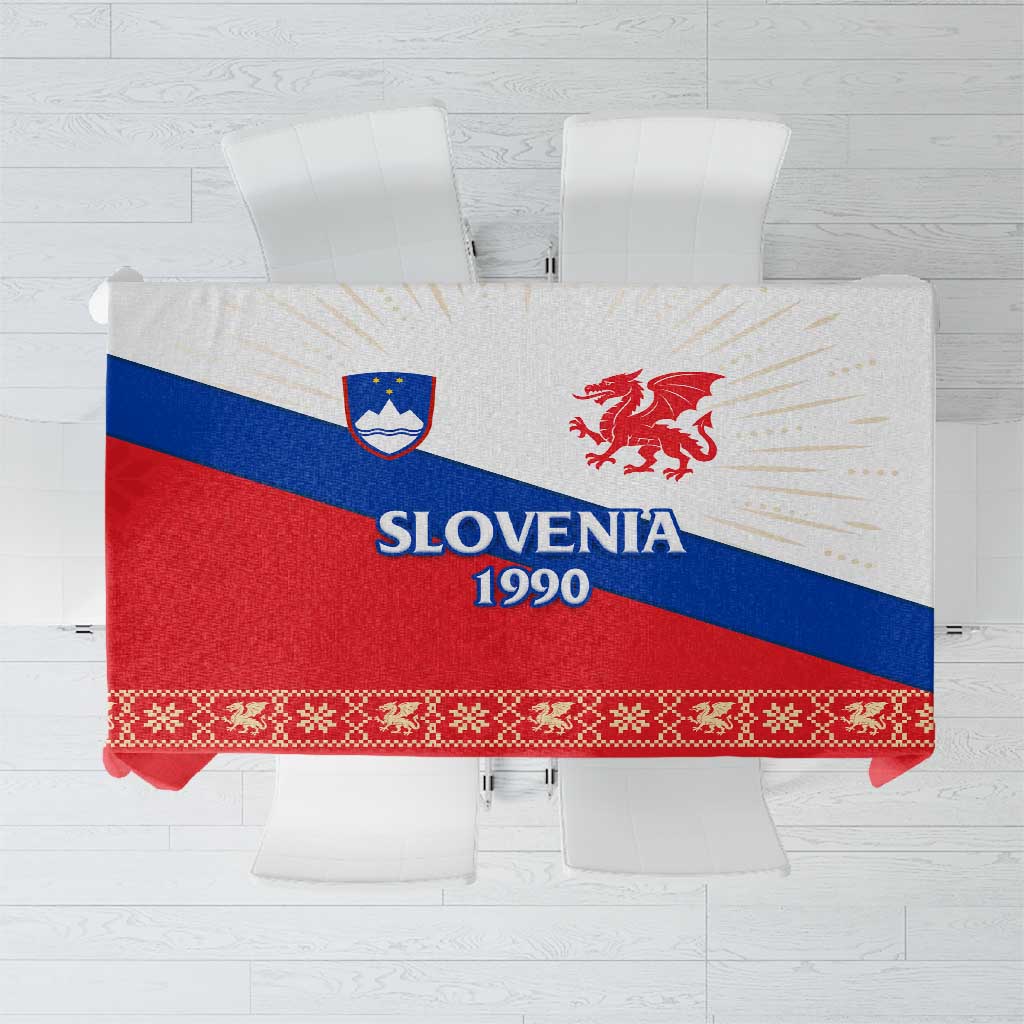 Slovenian Independence Tablecloth 1990 Tribute with Dragon Emblem and Alpine Legacy