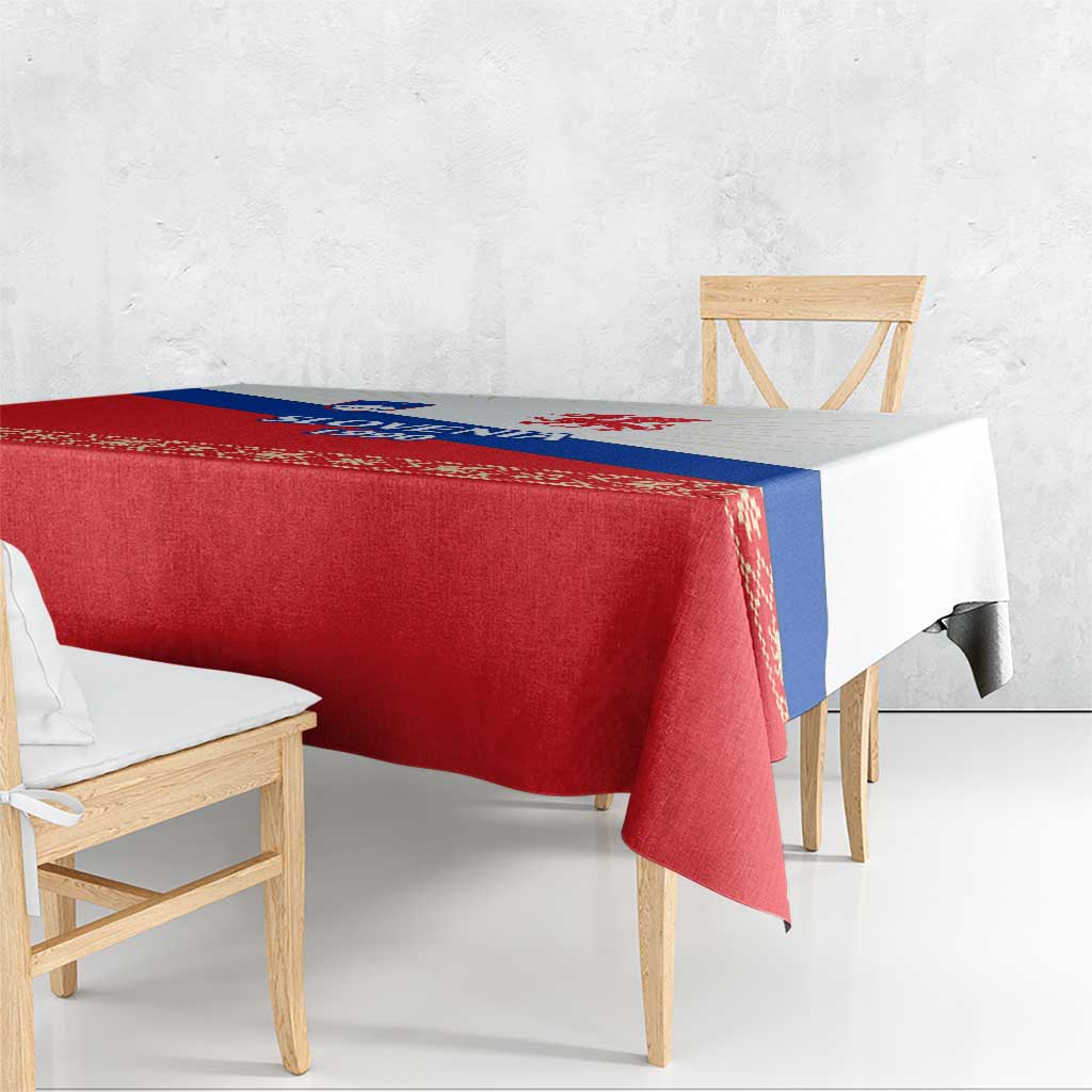 Slovenian Independence Tablecloth 1990 Tribute with Dragon Emblem and Alpine Legacy
