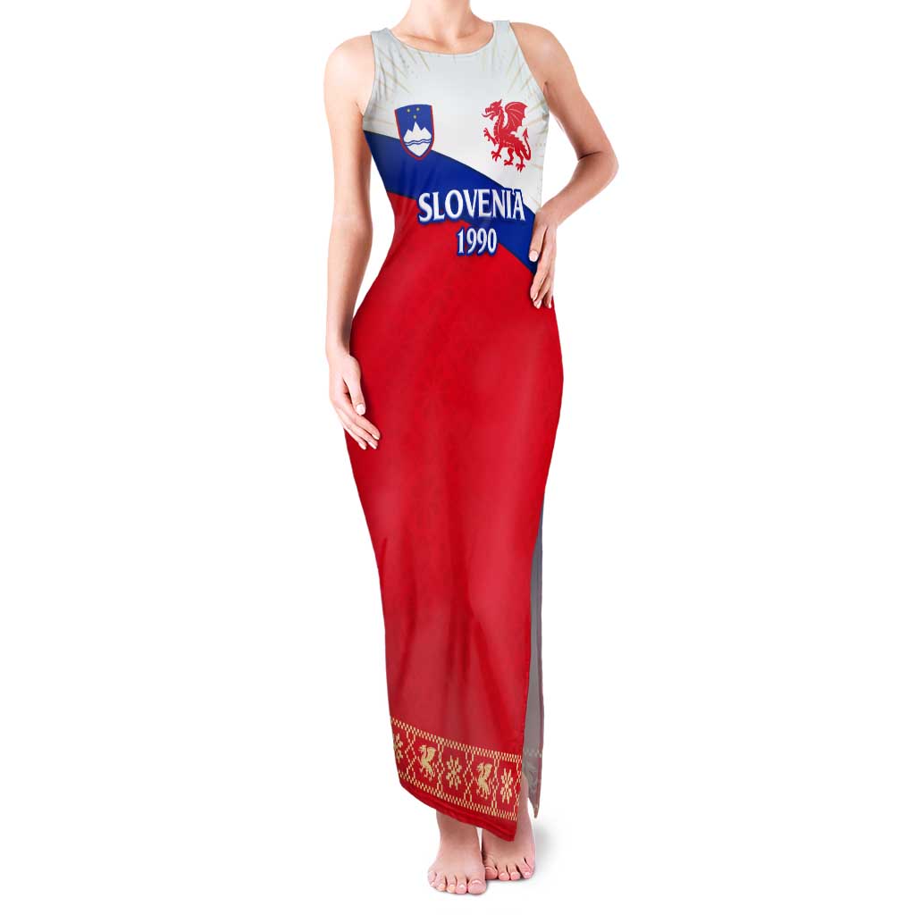 Slovenian Independence Tank Maxi Dress 1990 Tribute with Dragon Emblem and Alpine Legacy