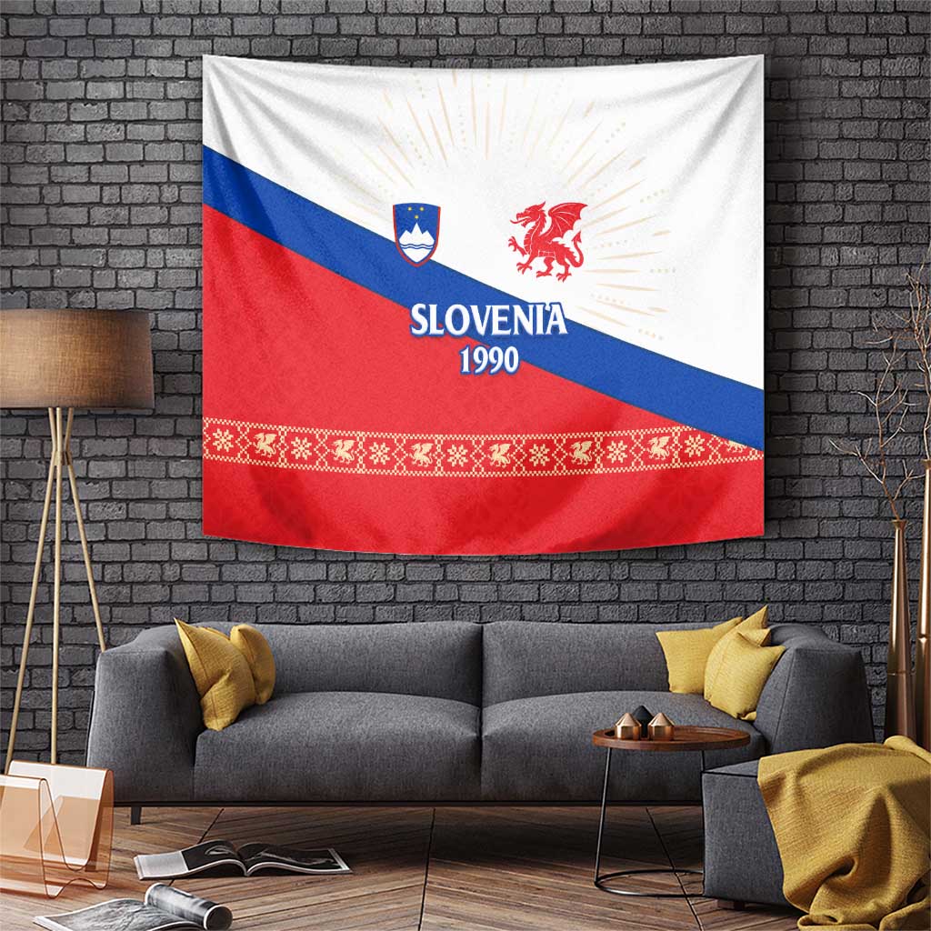 Slovenian Independence Tapestry 1990 Tribute with Dragon Emblem and Alpine Legacy