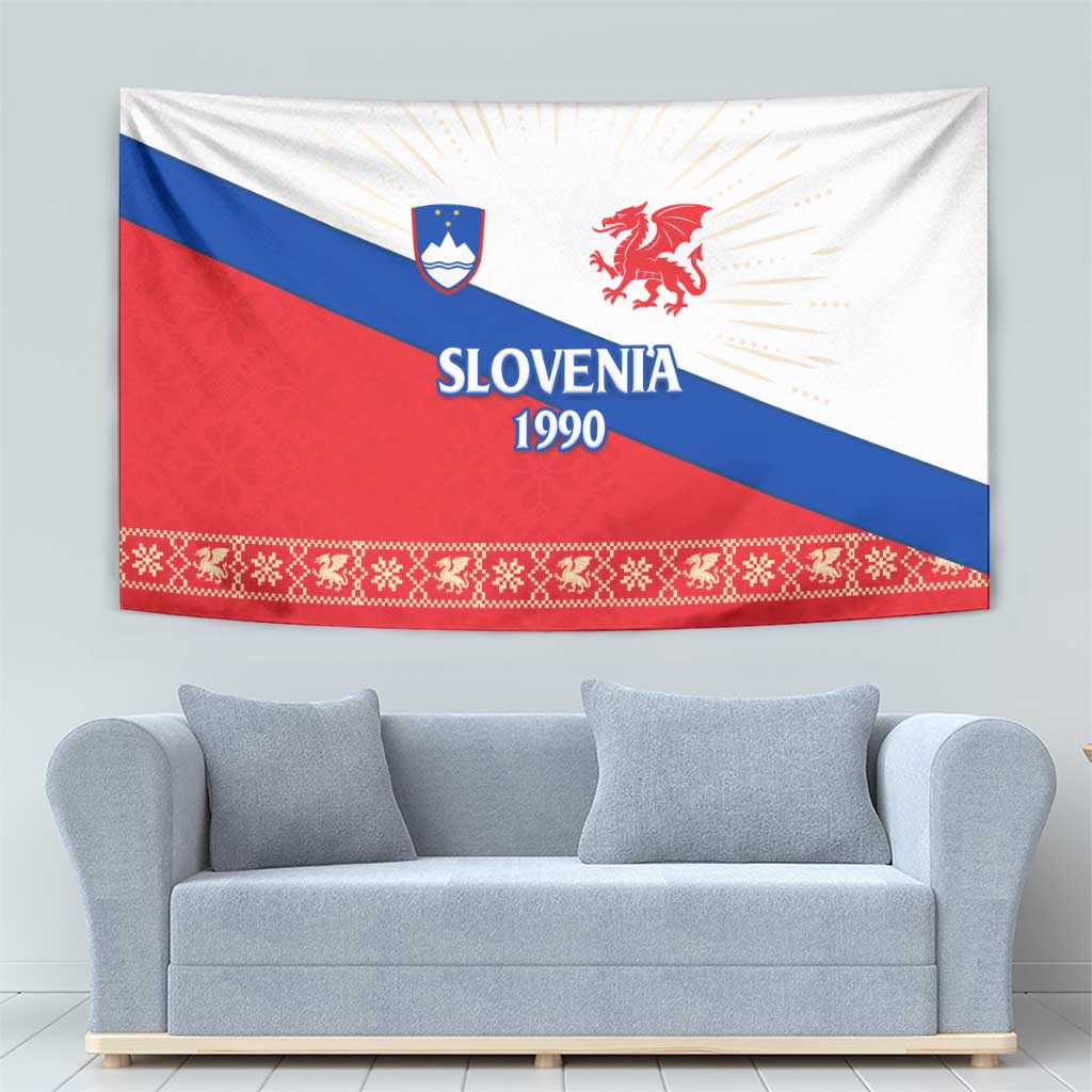 Slovenian Independence Tapestry 1990 Tribute with Dragon Emblem and Alpine Legacy