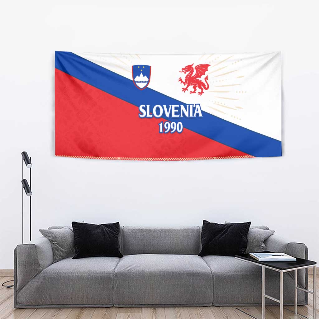 Slovenian Independence Tapestry 1990 Tribute with Dragon Emblem and Alpine Legacy