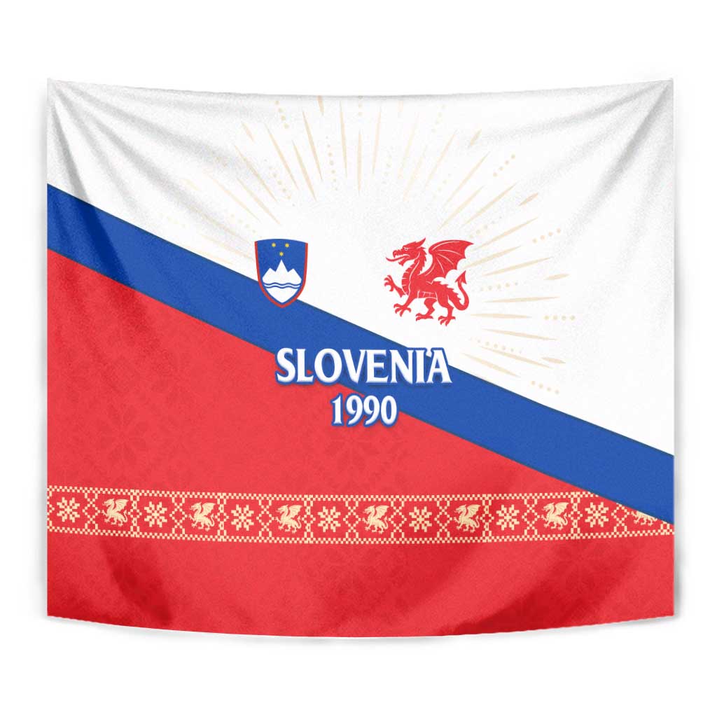 Slovenian Independence Tapestry 1990 Tribute with Dragon Emblem and Alpine Legacy