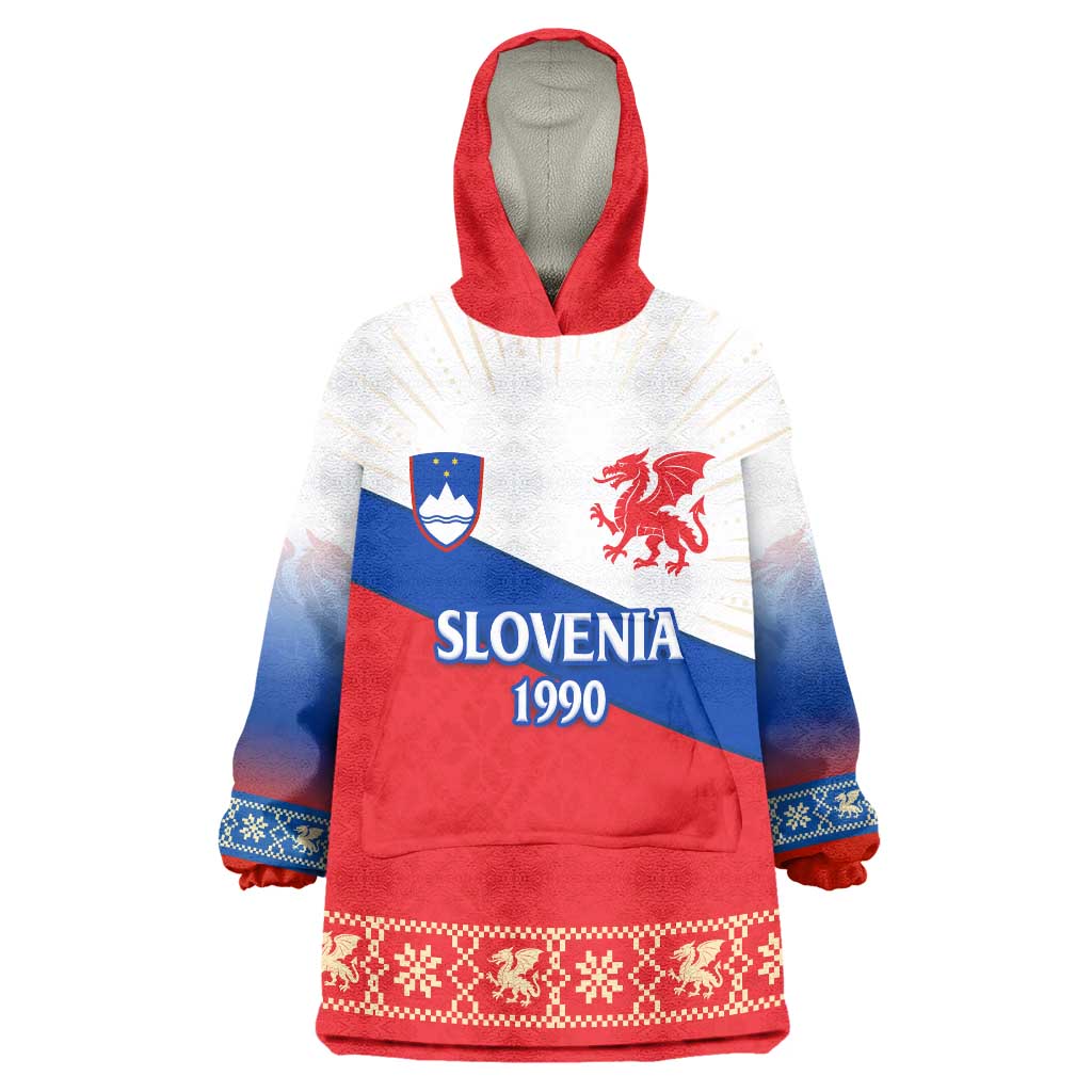 Slovenian Independence Wearable Blanket Hoodie 1990 Tribute with Dragon Emblem and Alpine Legacy