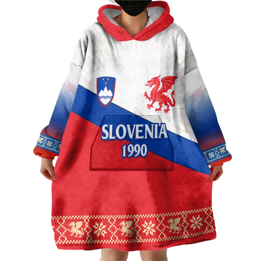 Slovenian Independence Wearable Blanket Hoodie 1990 Tribute with Dragon Emblem and Alpine Legacy