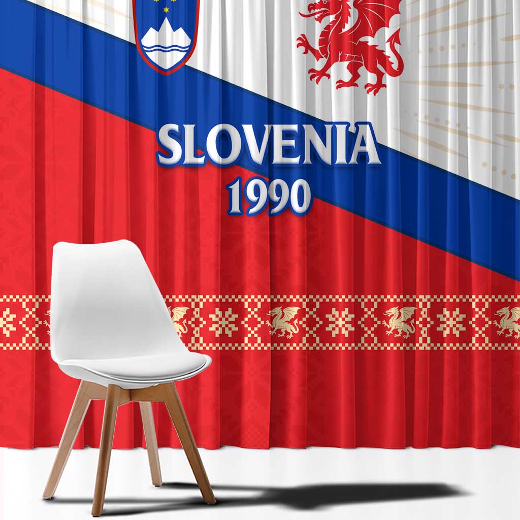 Slovenian Independence Window Curtain 1990 Tribute with Dragon Emblem and Alpine Legacy