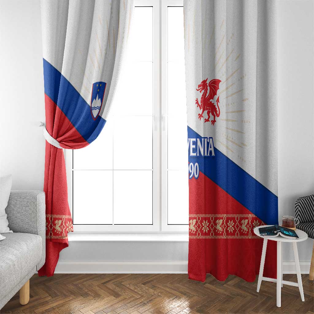 Slovenian Independence Window Curtain 1990 Tribute with Dragon Emblem and Alpine Legacy