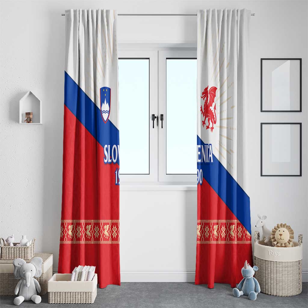 Slovenian Independence Window Curtain 1990 Tribute with Dragon Emblem and Alpine Legacy