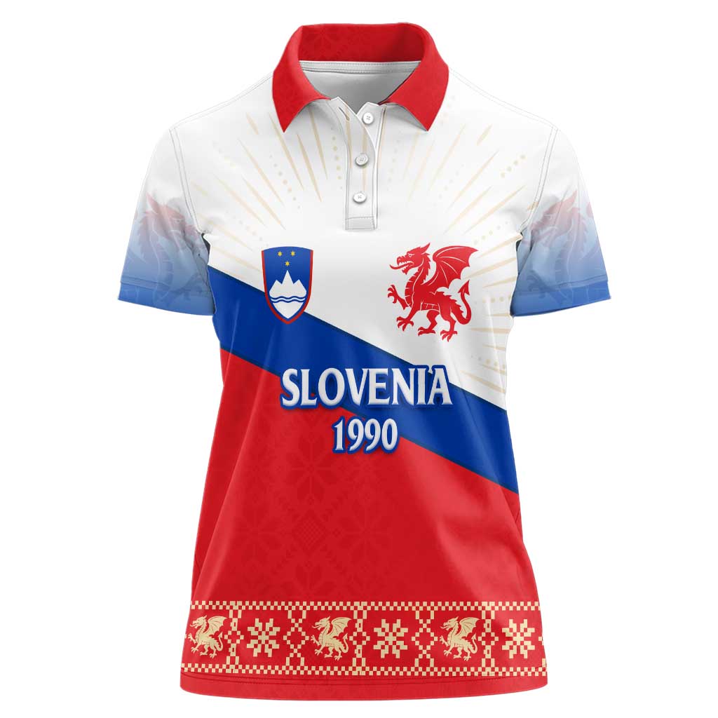 Slovenian Independence Women Polo Shirt 1990 Tribute with Dragon Emblem and Alpine Legacy