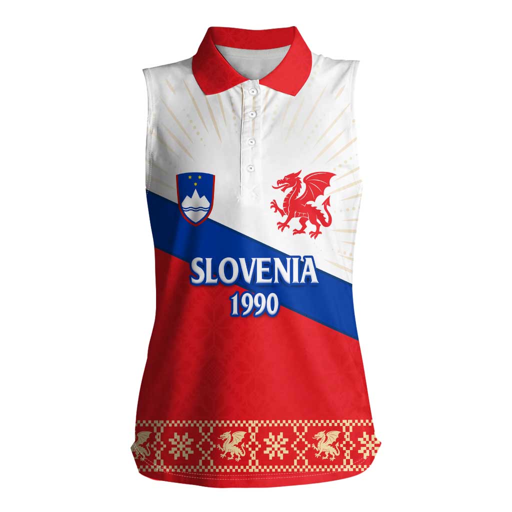 Slovenian Independence Women Sleeveless Polo Shirt 1990 Tribute with Dragon Emblem and Alpine Legacy