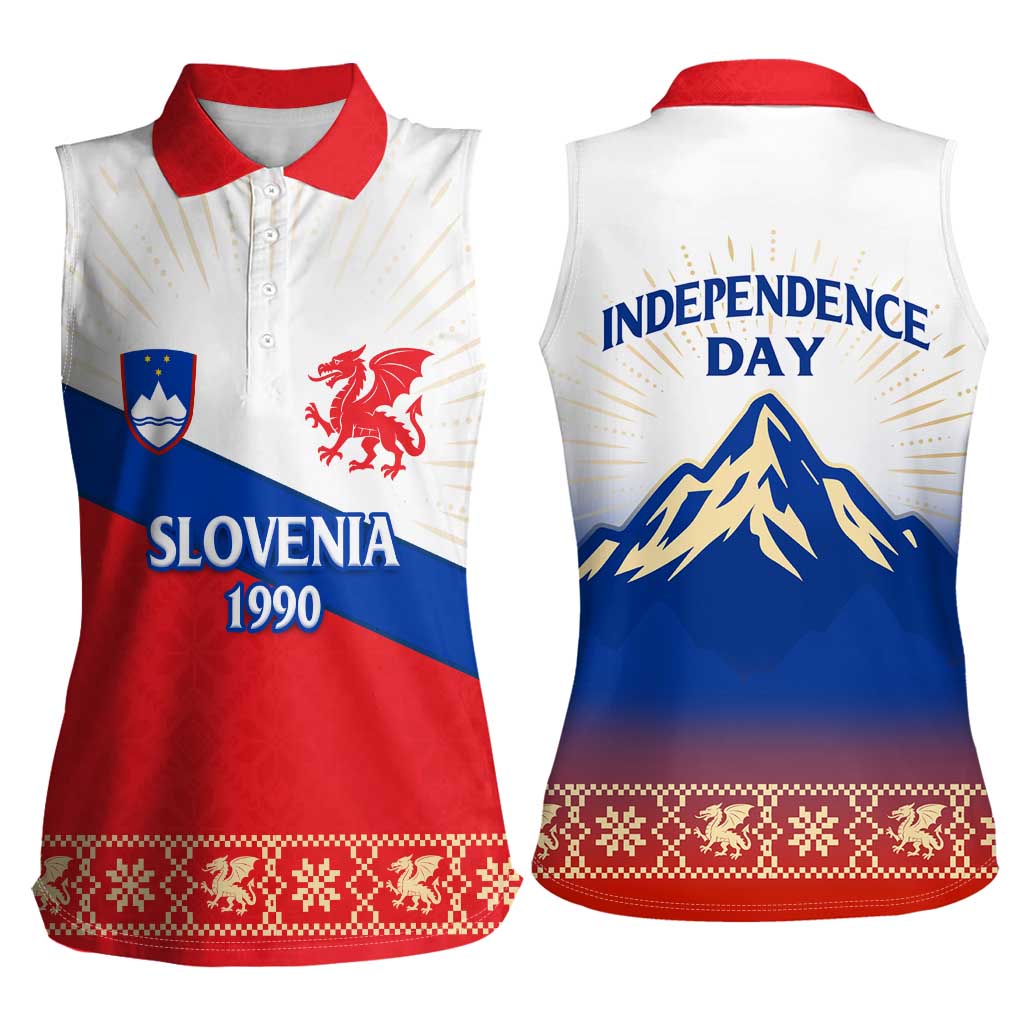 Slovenian Independence Women Sleeveless Polo Shirt 1990 Tribute with Dragon Emblem and Alpine Legacy