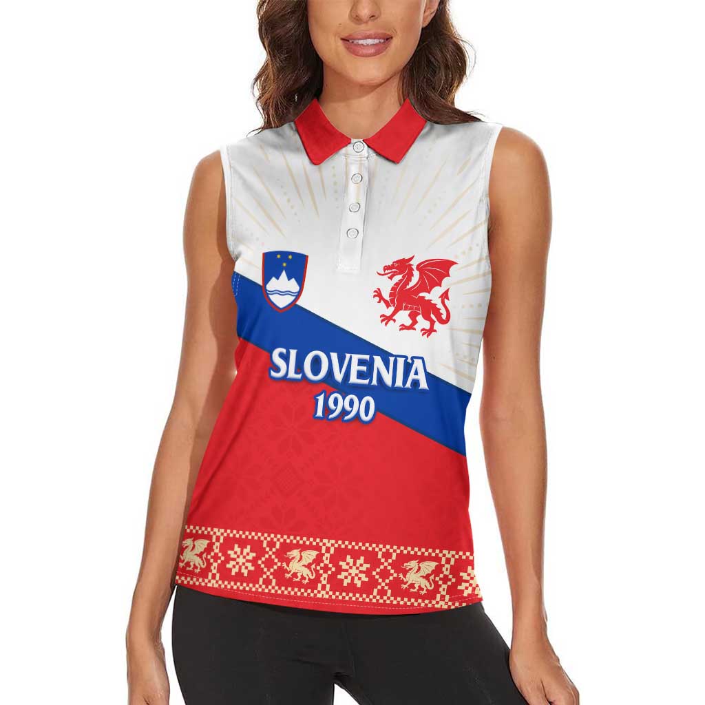Slovenian Independence Women Sleeveless Polo Shirt 1990 Tribute with Dragon Emblem and Alpine Legacy