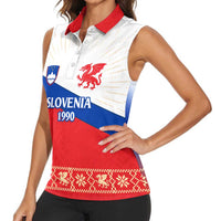 Slovenian Independence Women Sleeveless Polo Shirt 1990 Tribute with Dragon Emblem and Alpine Legacy
