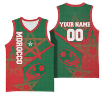 Personalized Morocco Football Basketball Jersey Geometric Star Flag Soccer National Pride