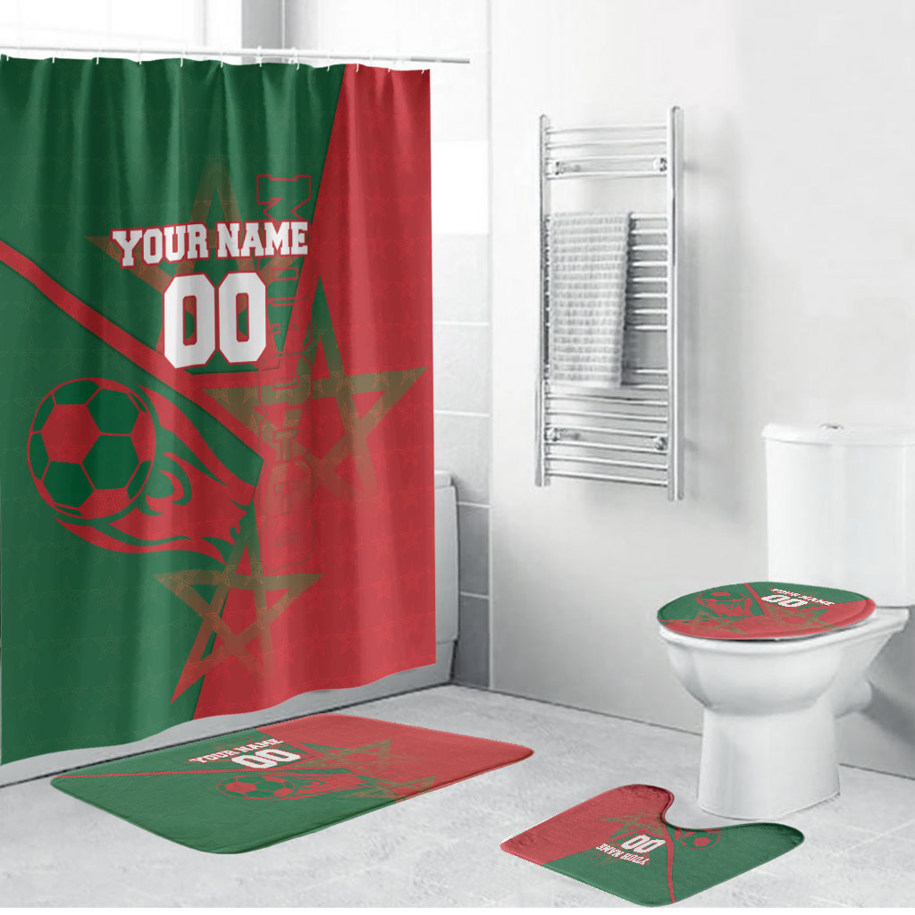 Personalized Morocco Football Bathroom Set Geometric Star Flag Soccer National Pride