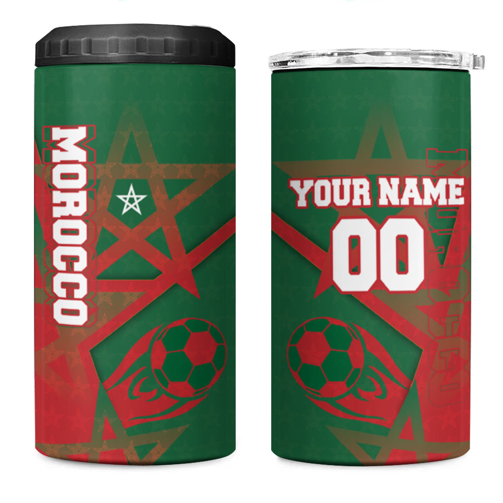 Personalized Morocco Football 4 in 1 Can Cooler Tumbler Geometric Star Flag Soccer National Pride