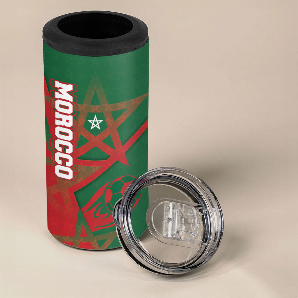 Personalized Morocco Football 4 in 1 Can Cooler Tumbler Geometric Star Flag Soccer National Pride