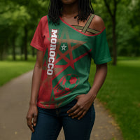 Personalized Morocco Football Cross Shoulder Shirt Geometric Star Flag Soccer National Pride