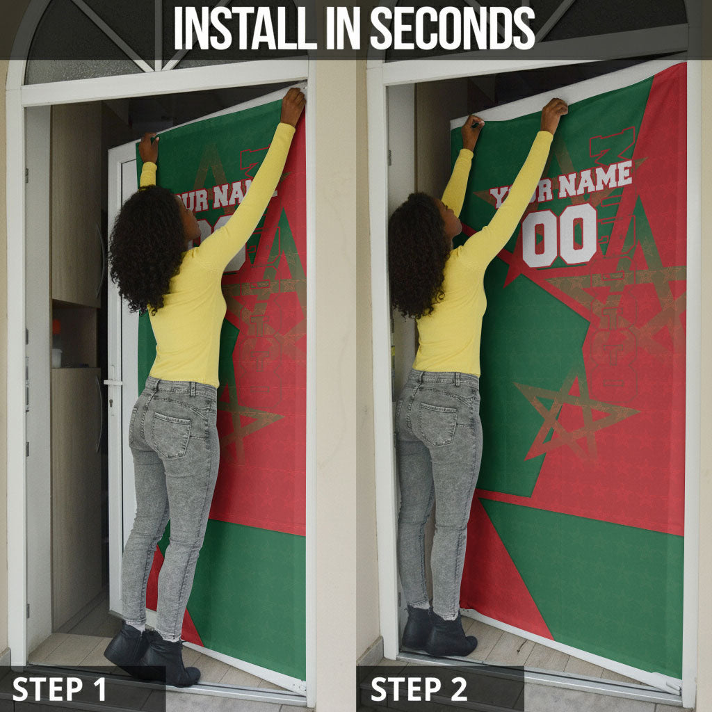 Personalized Morocco Football Door Cover Geometric Star Flag Soccer National Pride