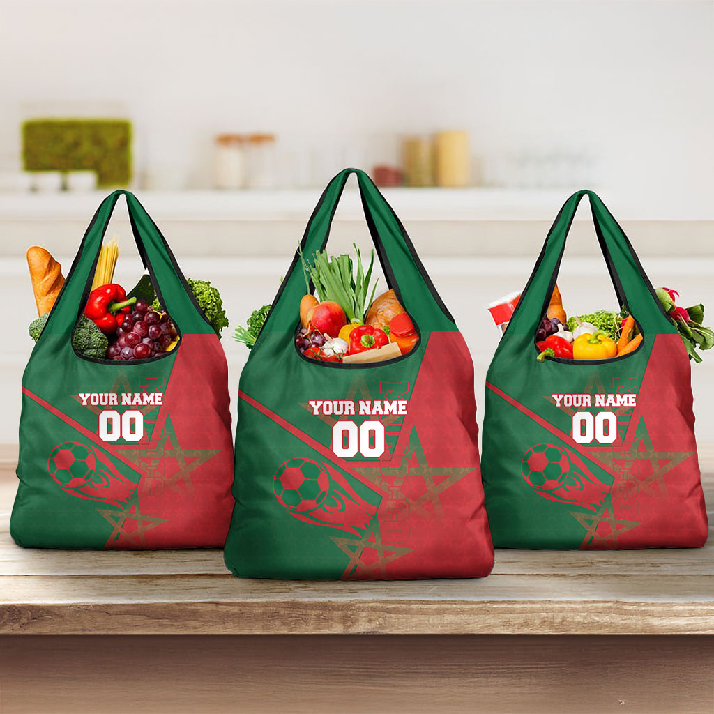 Personalized Morocco Football Grocery Bag Geometric Star Flag Soccer National Pride
