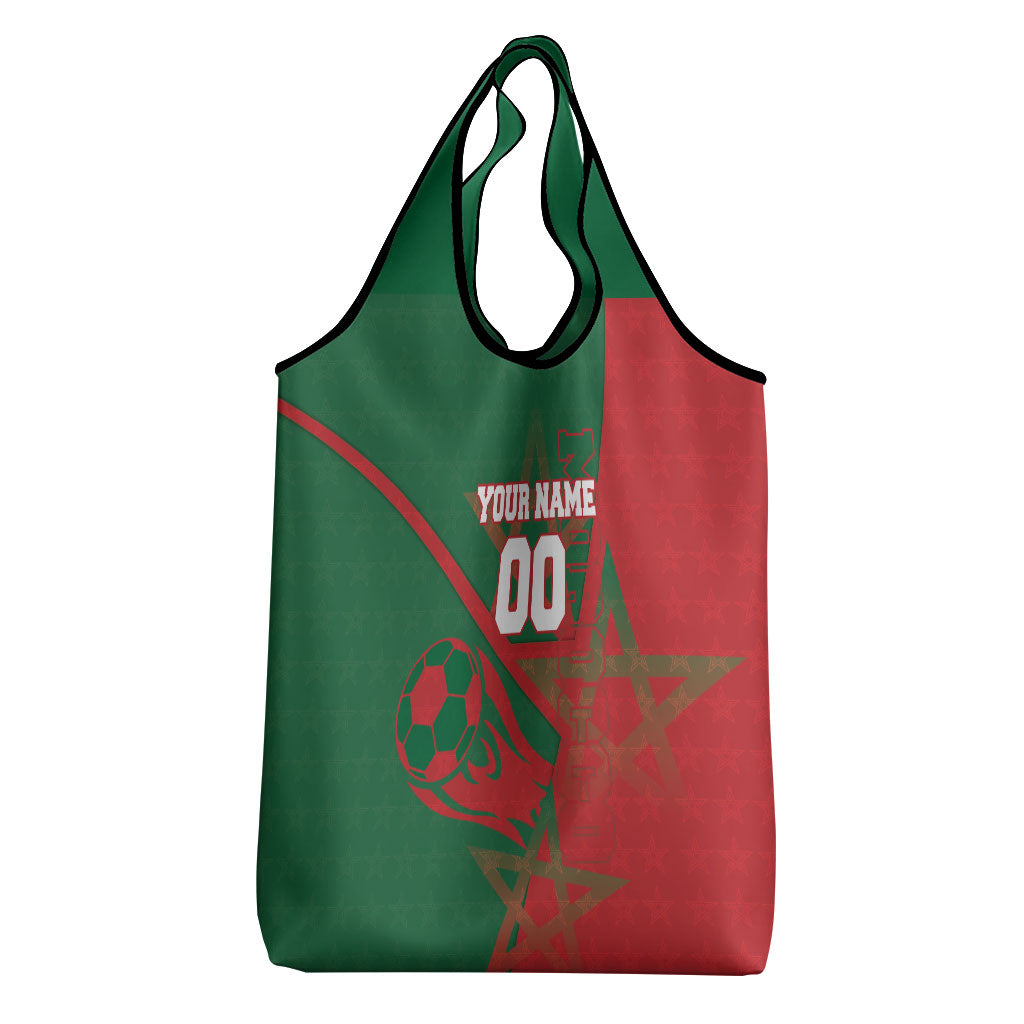 Personalized Morocco Football Grocery Bag Geometric Star Flag Soccer National Pride