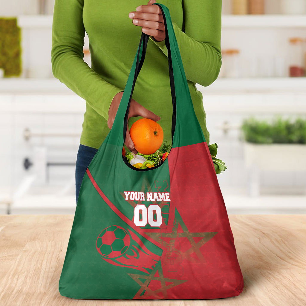 Personalized Morocco Football Grocery Bag Geometric Star Flag Soccer National Pride