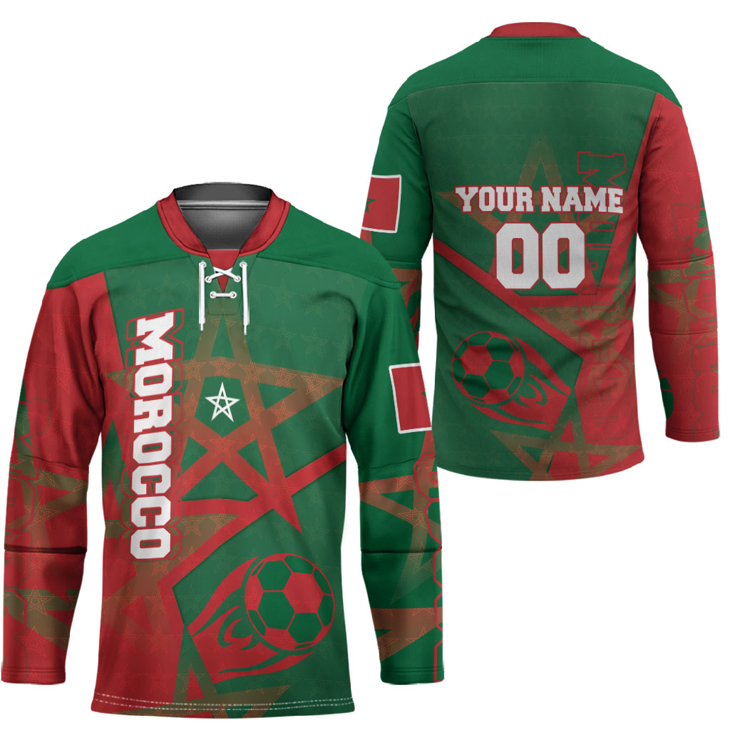 Personalized Morocco Football Hockey Jersey Geometric Star Flag Soccer National Pride