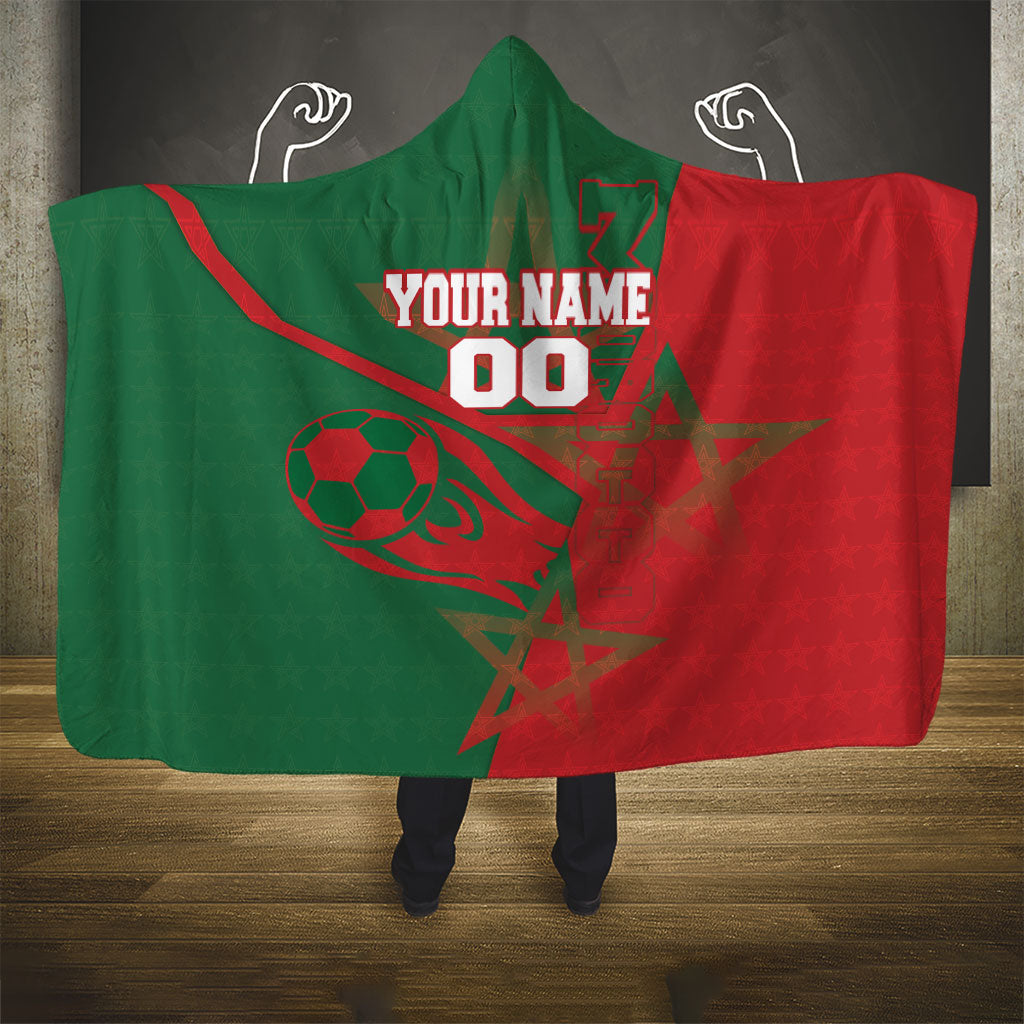 Personalized Morocco Football Hooded Blanket Geometric Star Flag Soccer National Pride