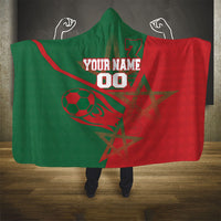 Personalized Morocco Football Hooded Blanket Geometric Star Flag Soccer National Pride