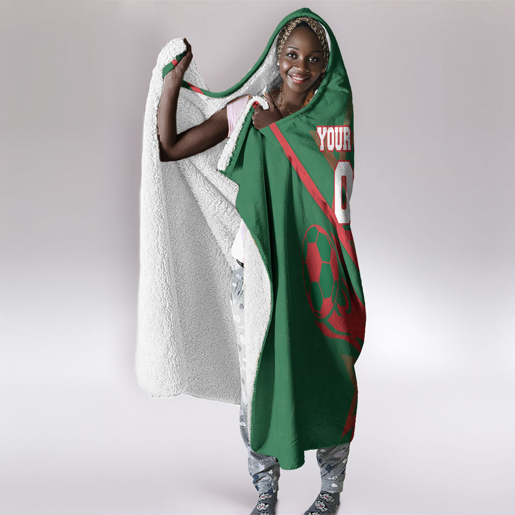 Personalized Morocco Football Hooded Blanket Geometric Star Flag Soccer National Pride