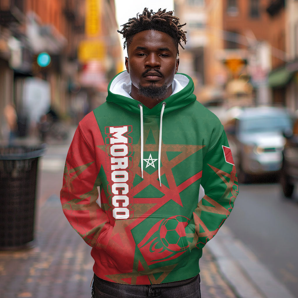 Personalized Morocco Football Hoodie Geometric Star Flag Soccer National Pride