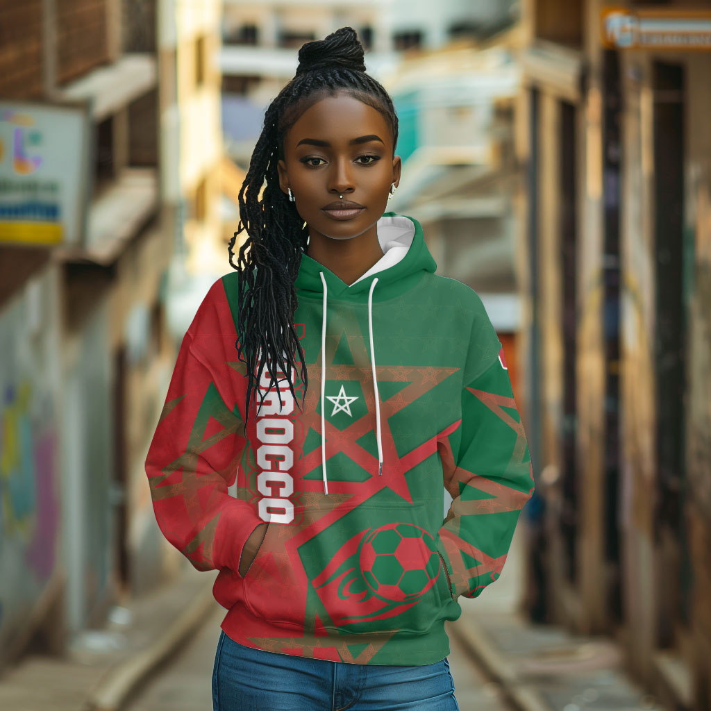 Personalized Morocco Football Hoodie Geometric Star Flag Soccer National Pride