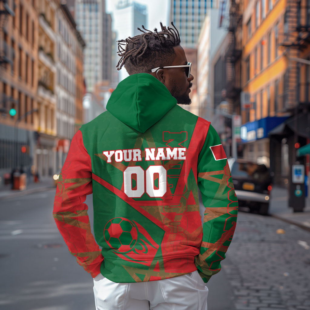 Personalized Morocco Football Hoodie Geometric Star Flag Soccer National Pride