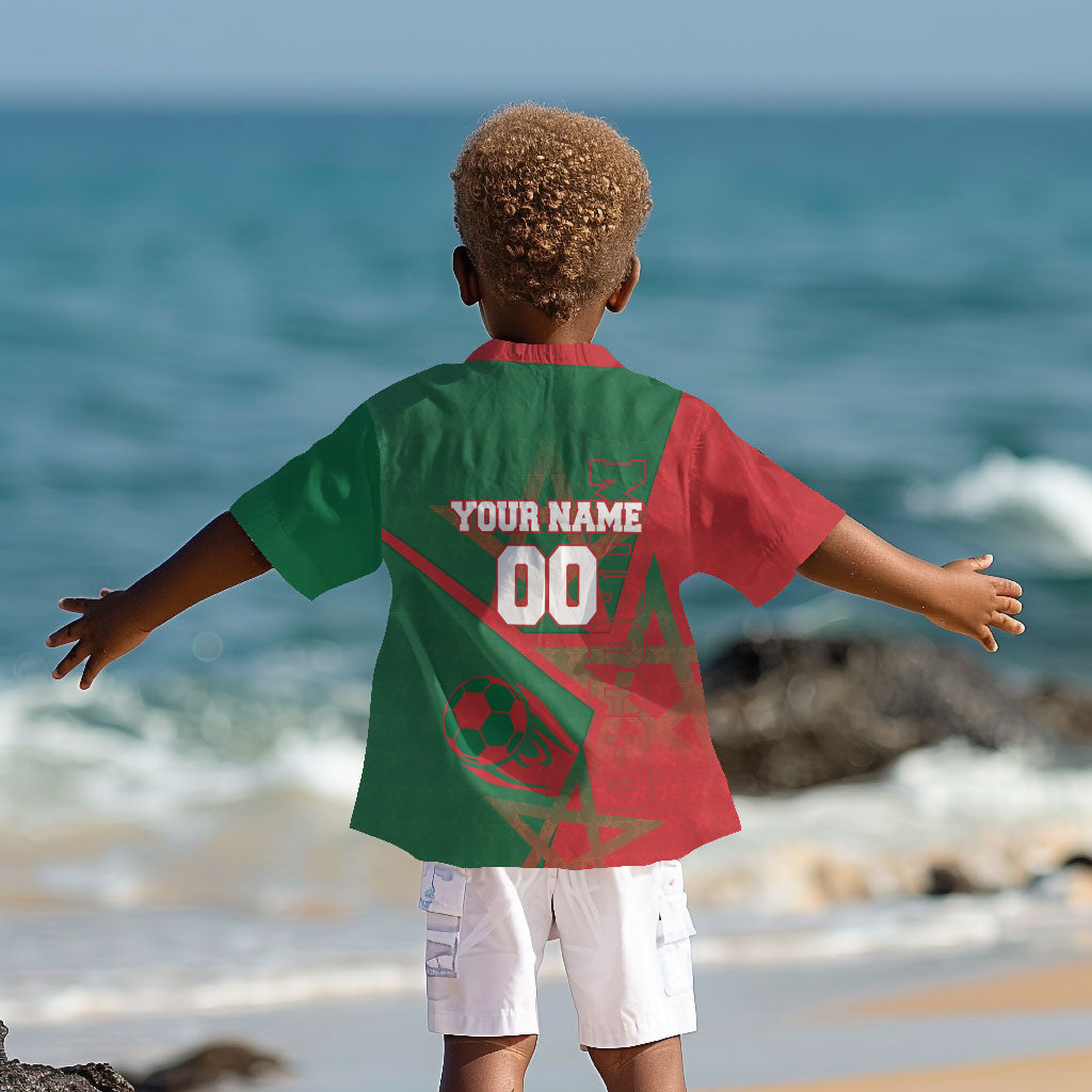 Personalized Morocco Football Kid Hawaiian Shirt Geometric Star Flag Soccer National Pride