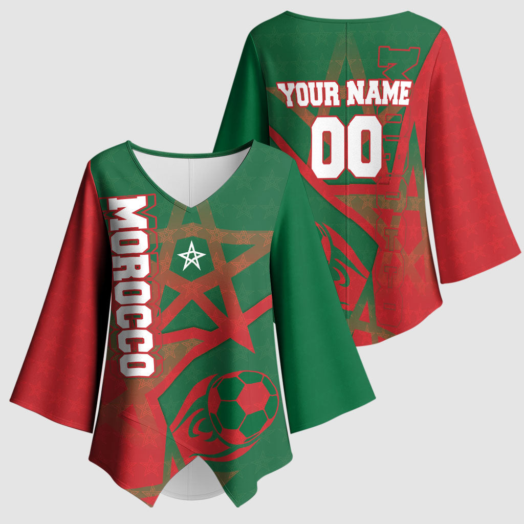 Personalized Morocco Football Kimono Sleeve Blouse Geometric Star Flag Soccer National Pride