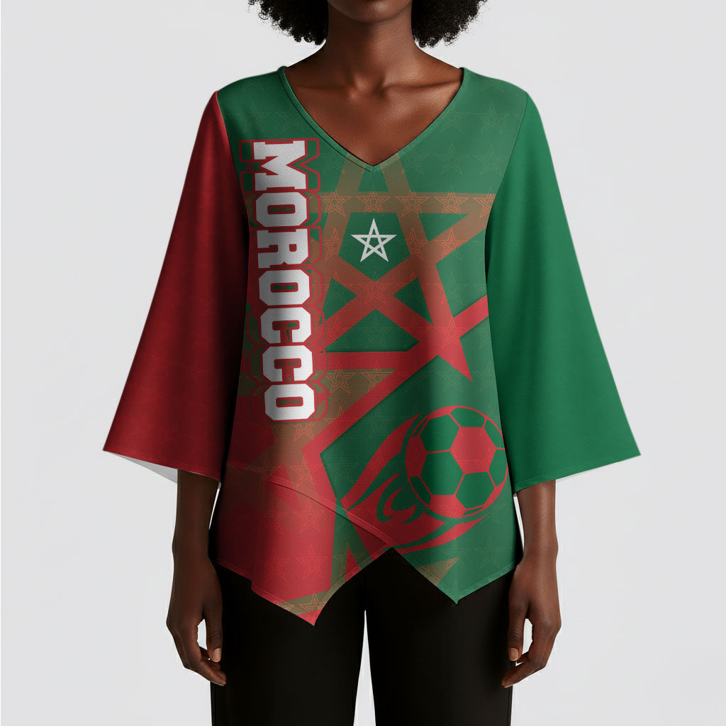 Personalized Morocco Football Kimono Sleeve Blouse Geometric Star Flag Soccer National Pride