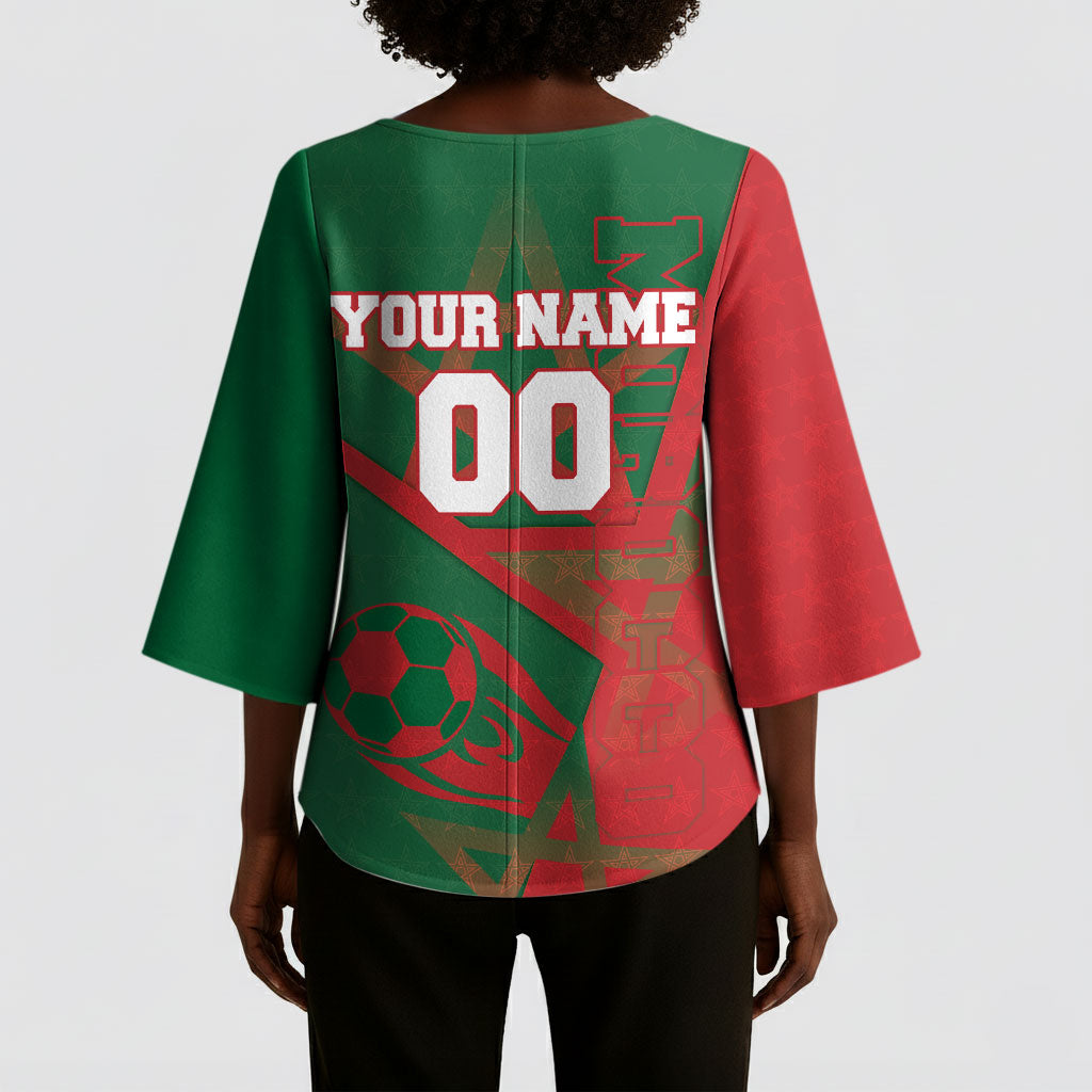 Personalized Morocco Football Kimono Sleeve Blouse Geometric Star Flag Soccer National Pride