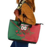 Personalized Morocco Football Leather Tote Bag Geometric Star Flag Soccer National Pride
